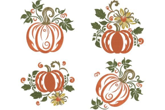 Set 4 Fall Orange Pumpkin Embroidery Review
