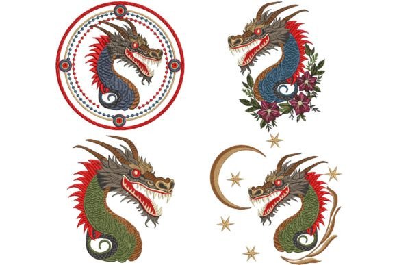 Set of 4 Chinese Dragon Moon and Stars Embroidery Review